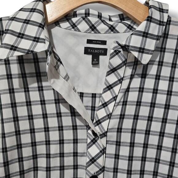 Talbots Women’s Perfect Tunic Black White Scotch Plaid Shirt - Size 12 - Picture 4 of 8